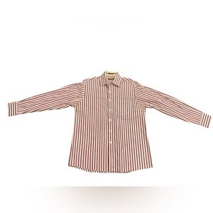 📌 EUC Michael Kors Burgundy, Pink & White Striped Dress Shirt | Men’s Large